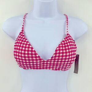 Loft Gingham‎ Bikini Top Sz L Pink & White NWT